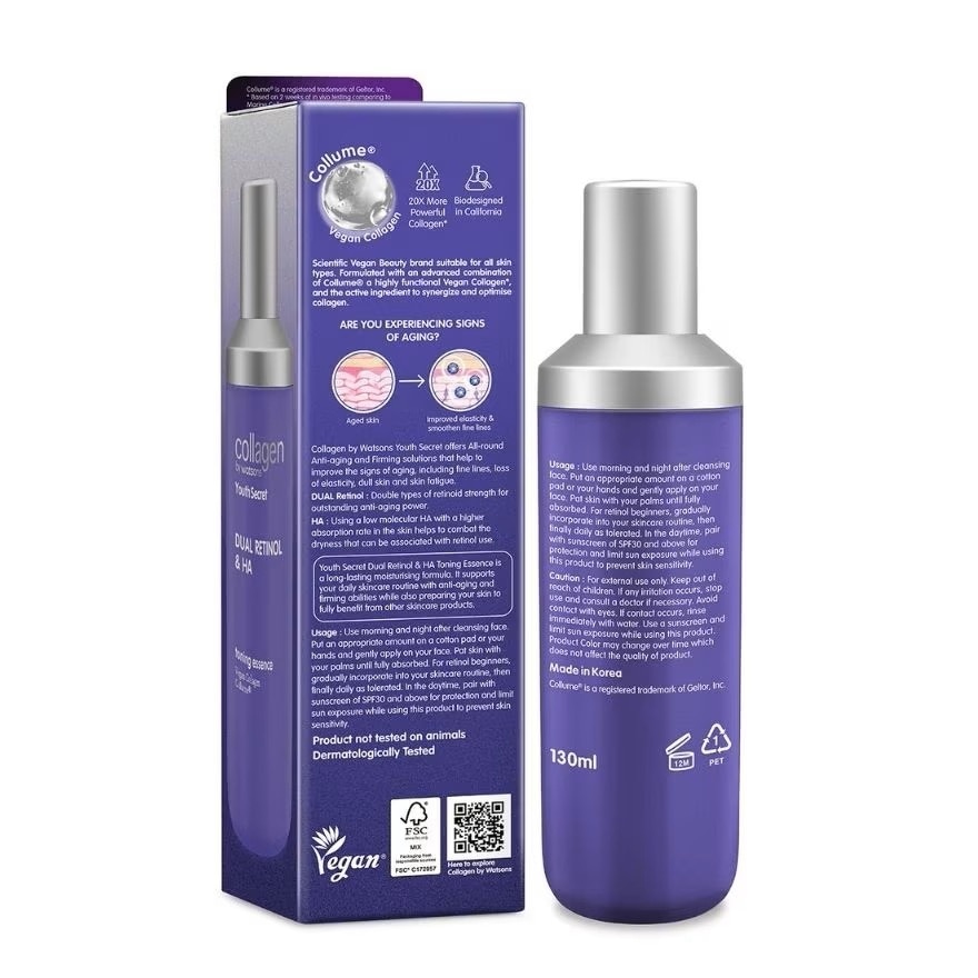 Tinh Chất Cân Bằng Da Chống Lão Hóa Collagen by Watsons Youth Secret Dual Retinol & HA Toning Essence 130ml image