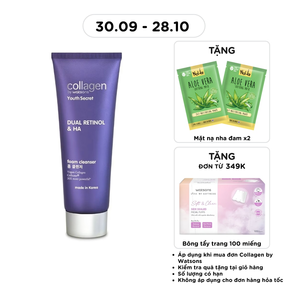 Sữa Rửa Mặt Collagen by Watsons Youth Secret Dual Retinol & HA Foam Cleanser 100ml