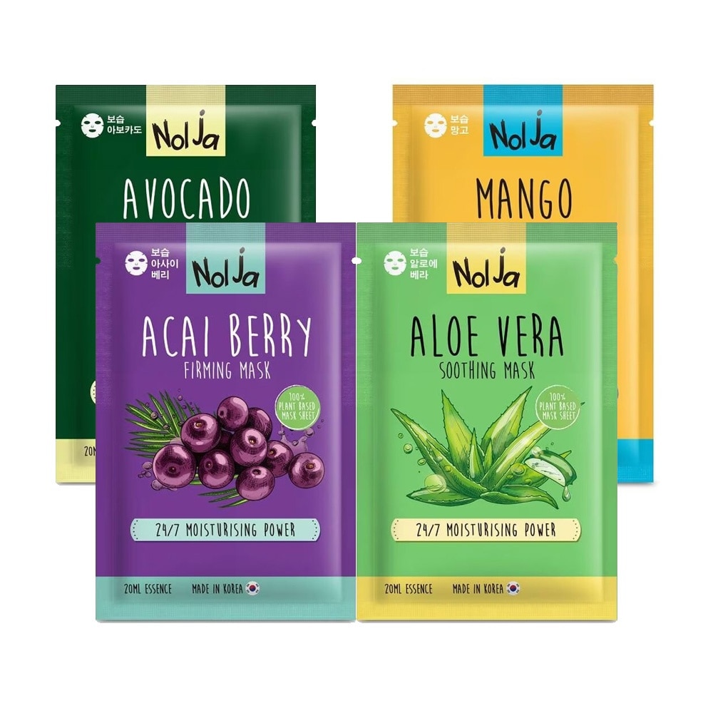 Combo 4 Mặt Nạ Nolja Trái Cây Dưỡng Ẩm (Quả Mọng+Bơ+Nha Đam+Xoài)
