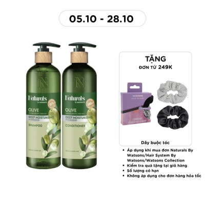 NATURALS BY WATSONS Combo Dầu Gội & Dầu Xả Naturals By Watsons Deep Moisturishing Dưỡng Ẩm Sâu Chiết Xuất Olive 490ml image
