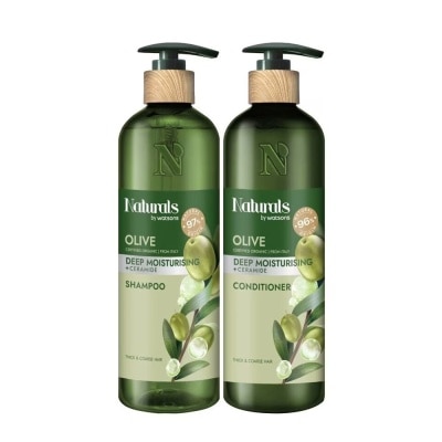 NATURALS BY WATSONS - Combo Dầu Gội & Dầu Xả Naturals By Watsons Deep Moisturishing Dưỡng Ẩm Sâu Chiết Xuất Olive 490ml