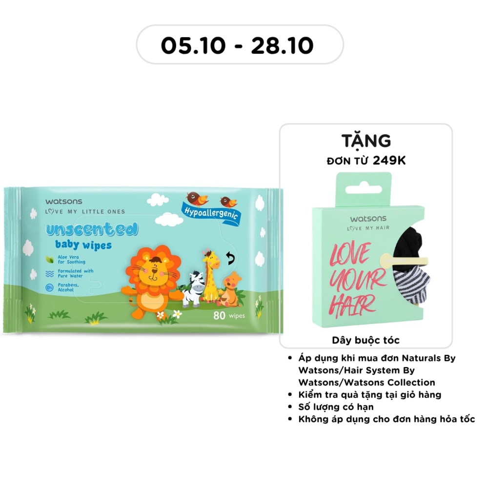Khăn Ướt Không Mùi Watsons Unscented Baby Wipes (Trơn) 80 Miếng image