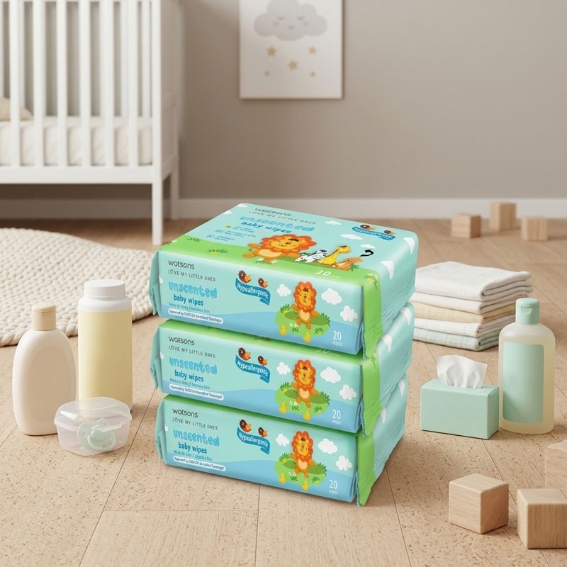 Watsons Unscented Baby Wipes (Plain) 20s x 3pks image
