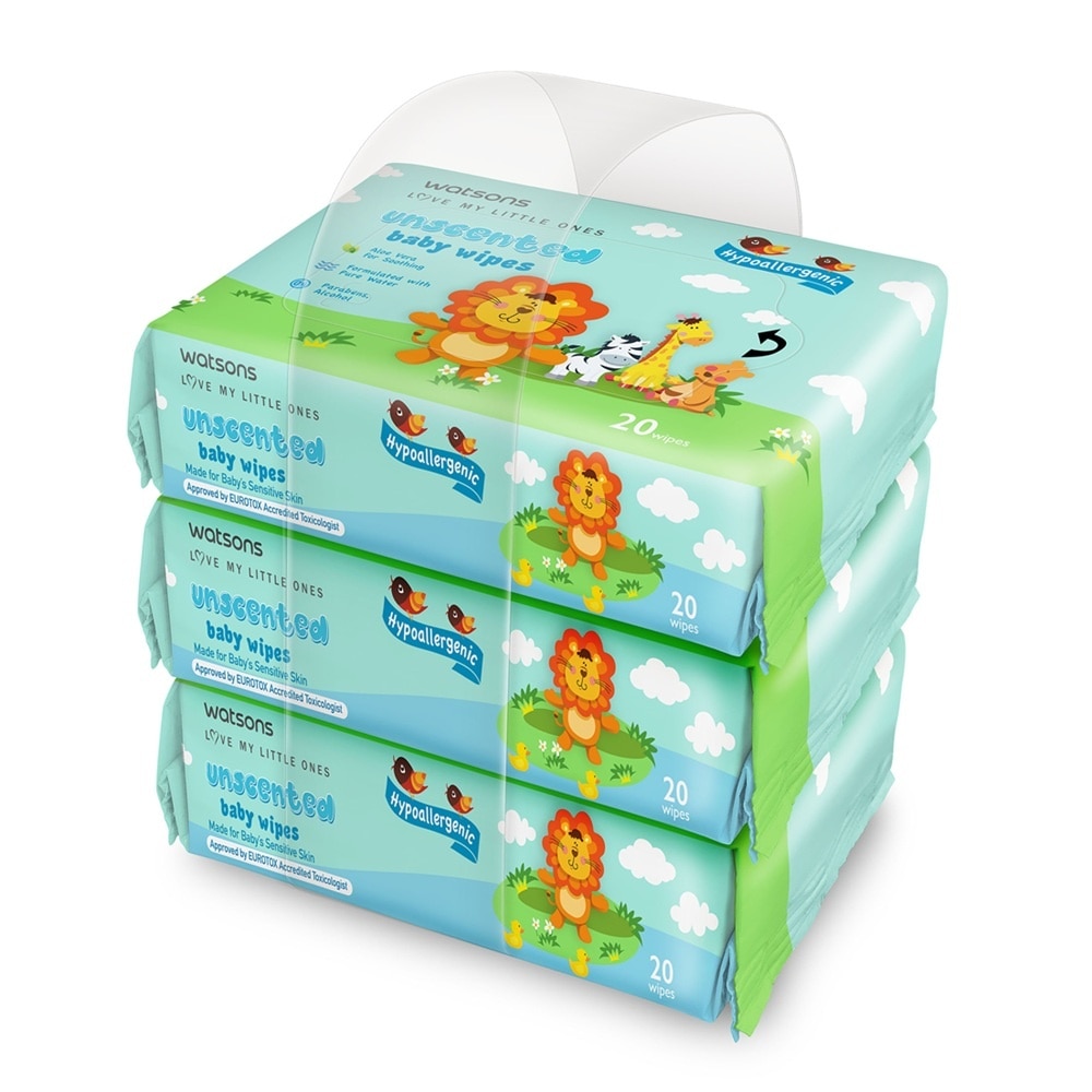 Watsons Unscented Baby Wipes (Plain) 20s x 3pks image