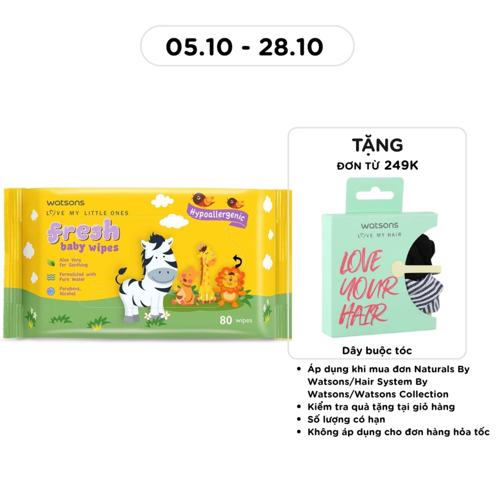 Khăn Ướt Dịu Nhẹ Watsons Fresh Baby Wipes (Trơn) 80 Miếng image