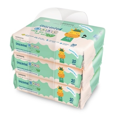 WATSONS Watsons Unscented Baby Soft Wipes (Emboss) 20s x 3pks image