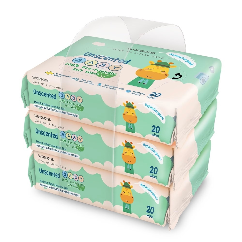 Watsons Unscented Baby Soft Wipes (Emboss) 20s x 3pks image
