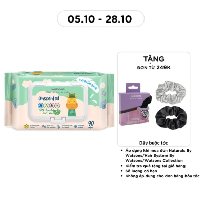 WATSONS Khăn Ướt Không Mùi Watsons Unscented Baby Soft Wipes (Dập nổi) 90 Miếng image