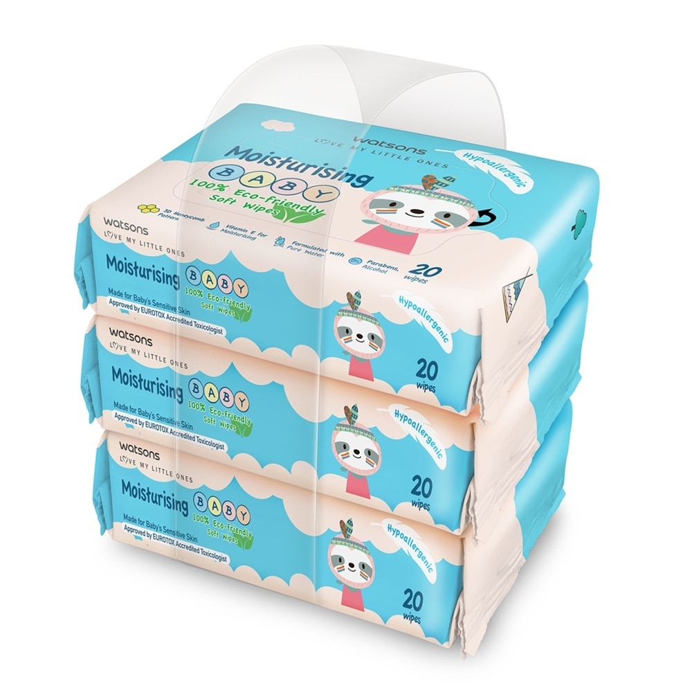 Watsons Moisturising Baby Soft Wipes (Emboss) 20s x 3pks