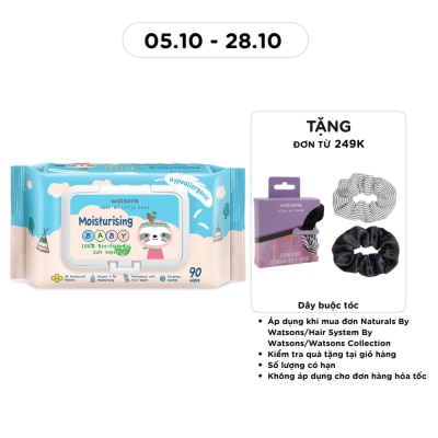 WATSONS Khăn Ướt Dưỡng Ẩm Watsons Moisturising Baby Soft Wipes (Dập nổi) 90 Miếng image