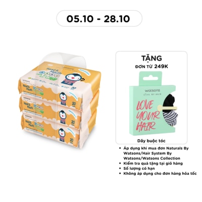 WATSONS Khăn Ướt Cao Cấp Watsons Hand & Mouth Baby Soft Wipes (Dập nổi) 20 Miếng x 3 Gói image