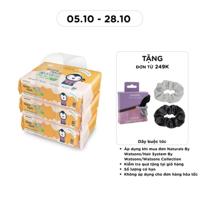 WATSONS Khăn Ướt Cao Cấp Watsons Hand & Mouth Baby Soft Wipes (Dập nổi) 20 Miếng x 3 Gói image