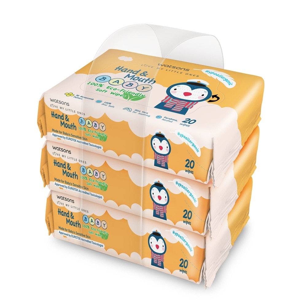 Watsons Hand & Mouth Baby Soft Wipes (Emboss) 20s x 3pks