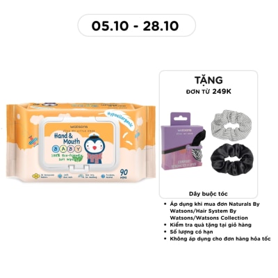 WATSONS Khăn Ướt Cao Cấp Watsons Hand & Mouth Baby Soft Wipes (Dập nổi) 90 Miếng image