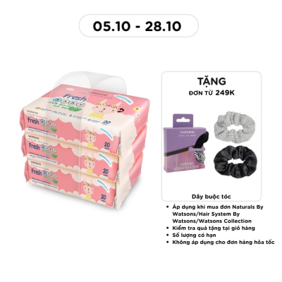 WATSONS Khăn Ướt Dịu Nhẹ Watsons Fresh Baby Soft Wipes (Dập nổi) 20 Miếng x 3 Gói image