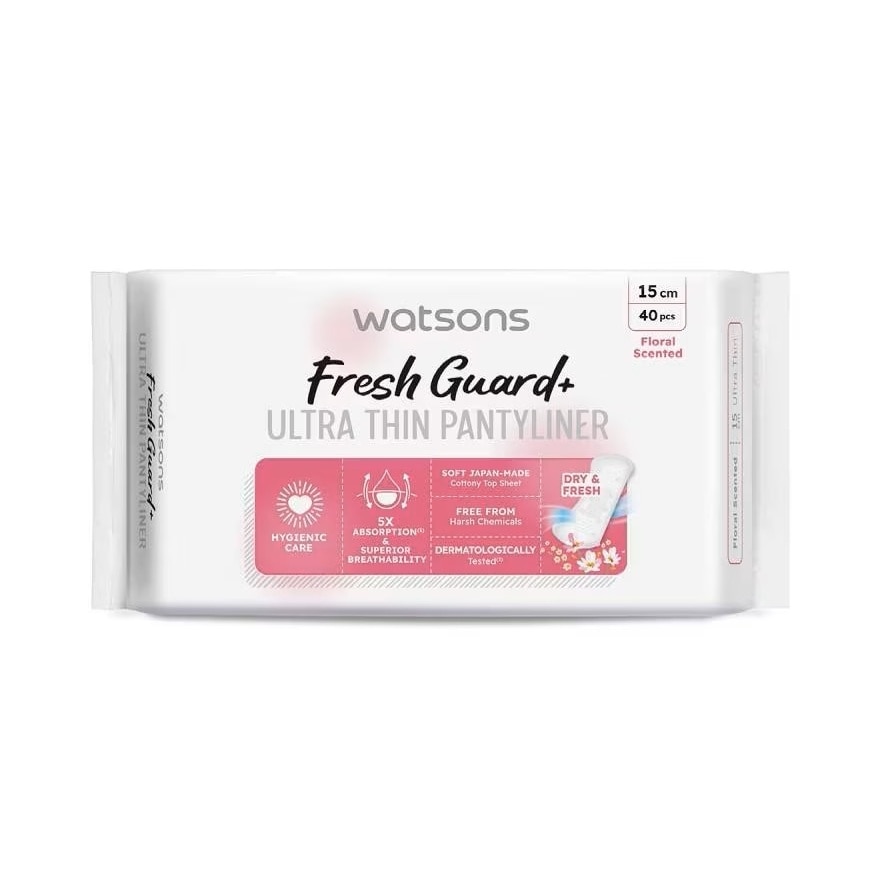 Băng Vệ Sinh Hàng Ngày Watsons Fresh Guard Ultra-Thin Pantyliner Floral Scented 15cm 40 Miếng