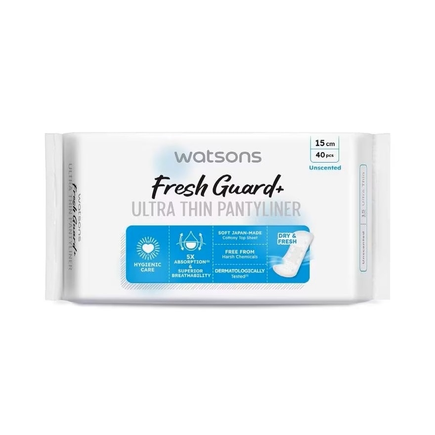 Băng Vệ Sinh Hàng Ngày Watsons Fresh Guard Ultra-Thin Pantyliner Unscented 15cm 40 Miếng