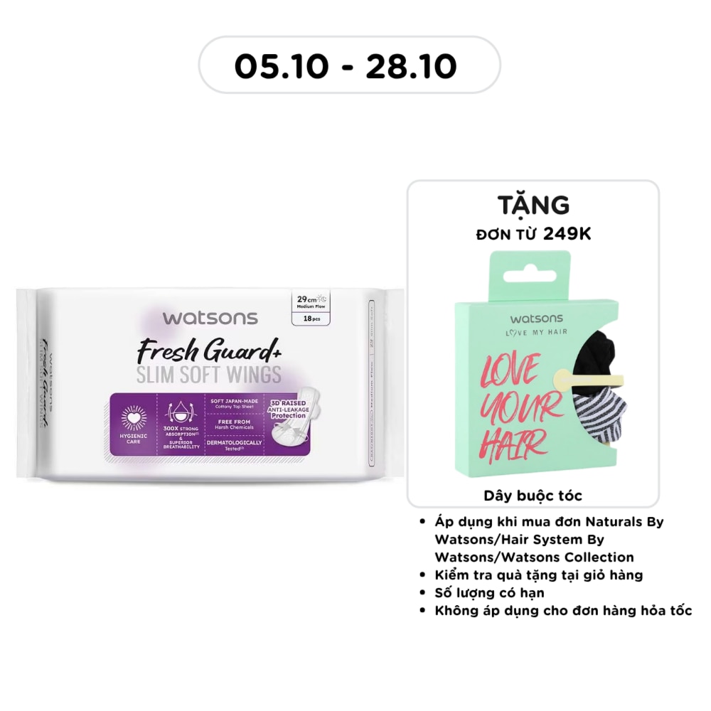 Băng Vệ Sinh Ban Ngày Mỏng Có Cánh Watsons Fresh Guard Slim Wings Napkin 29cm x 18 Miếng image