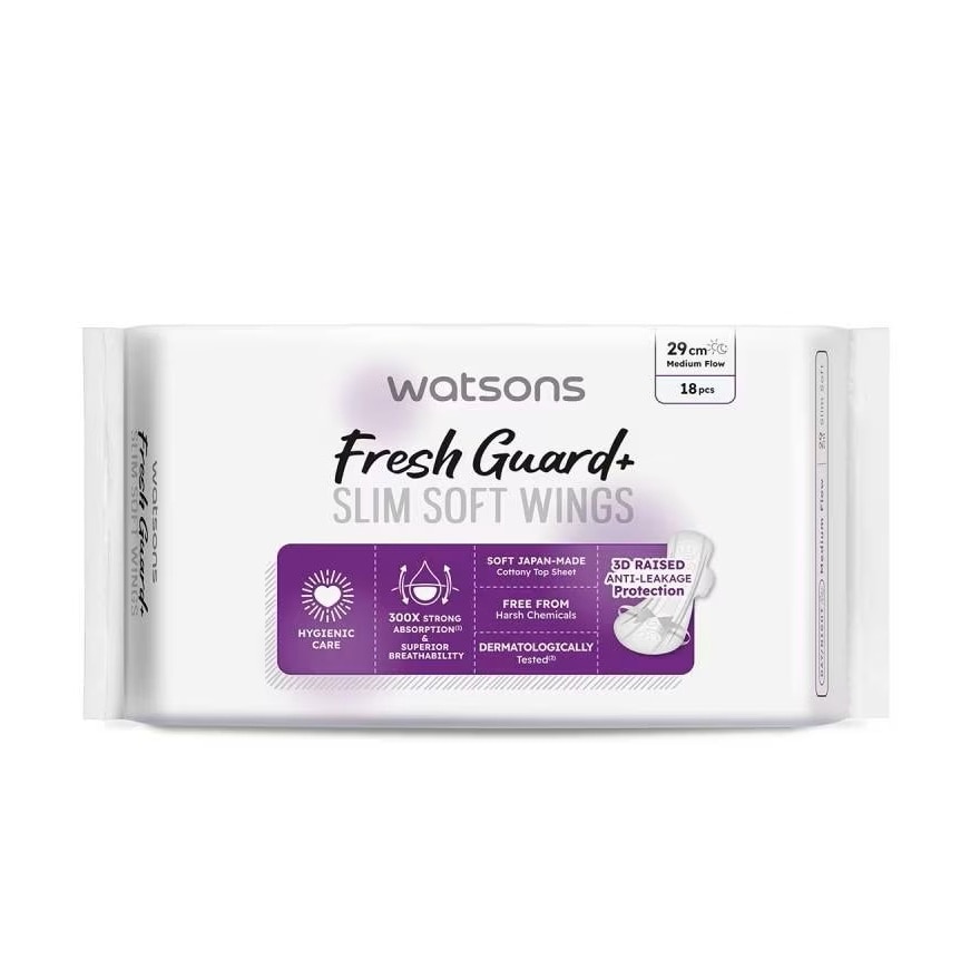 Băng Vệ Sinh Ban Ngày Mỏng Có Cánh Watsons Fresh Guard Slim Wings Napkin 29cm x 18 Miếng