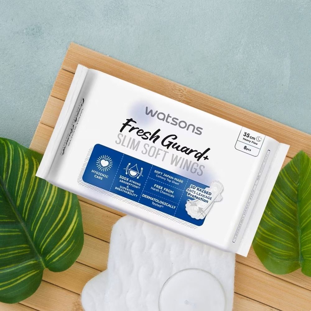 Băng Vệ Sinh Ban Đêm Mỏng Có Cánh Watsons Fresh Guard Slim Wings Napkin 35cm x 8 Miếng image