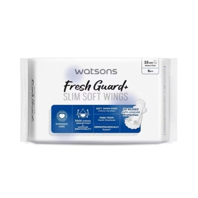 WATSONS Băng Vệ Sinh Ban Đêm Mỏng Có Cánh Watsons Fresh Guard Slim Wings Napkin 35cm x 8 Miếng image