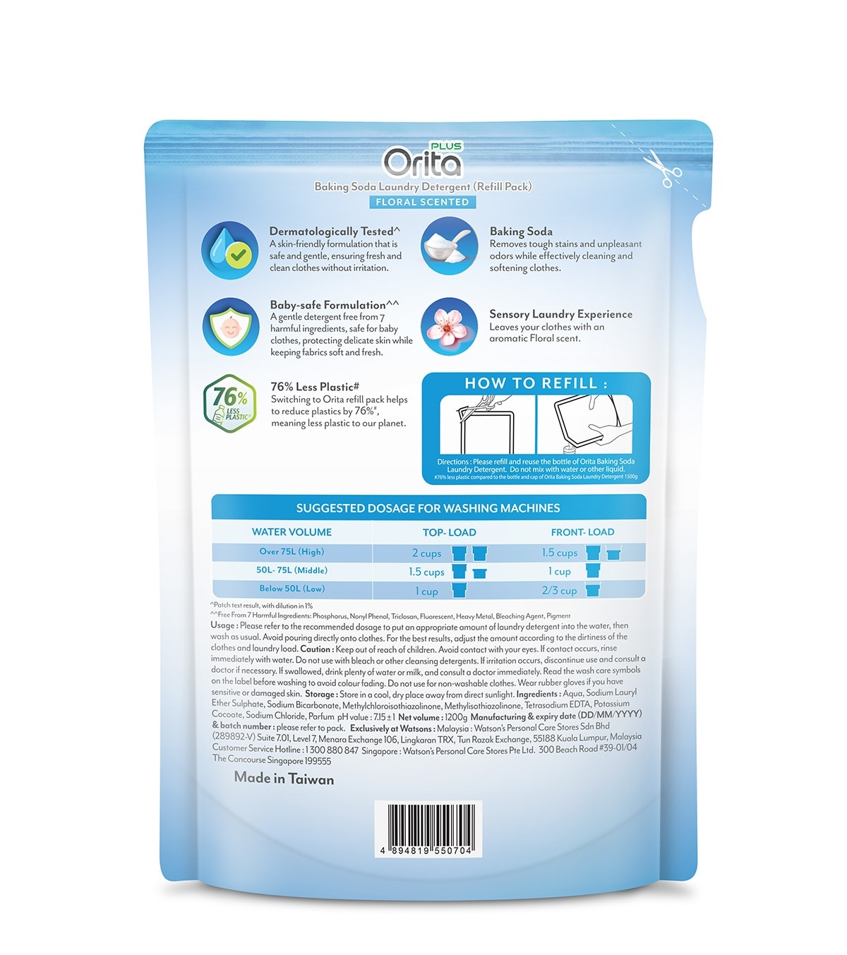 Orita Baking Soda Laundry Detergent – Floral 1200g Refill Pack image