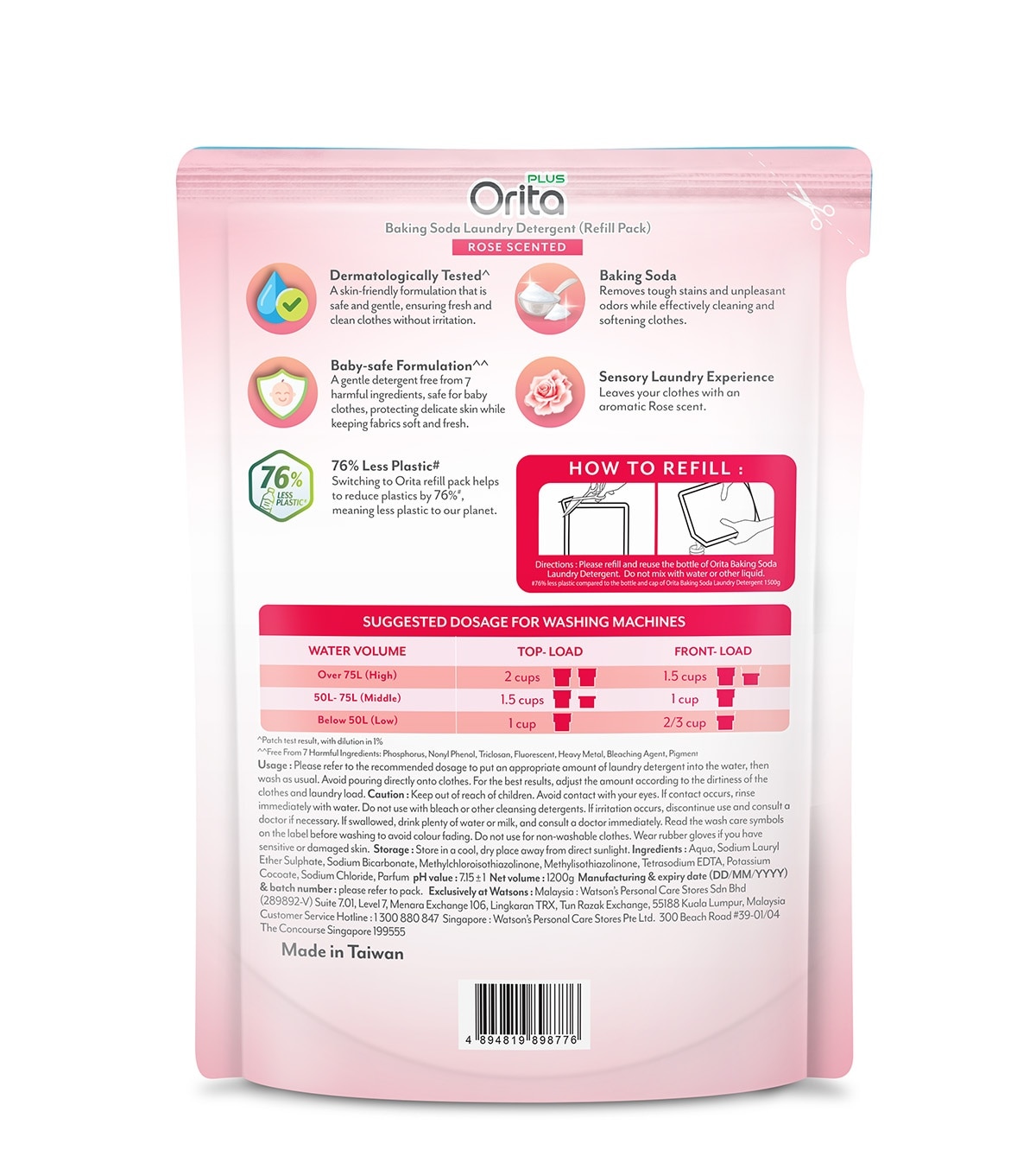 Orita Baking Soda Laundry Detergent – Rose 1200g Refill Pack image