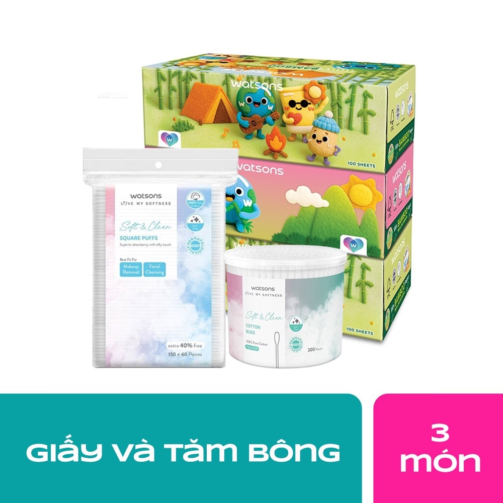 Combo Watsons Bộ Giấy & Bông Thiết Yếu