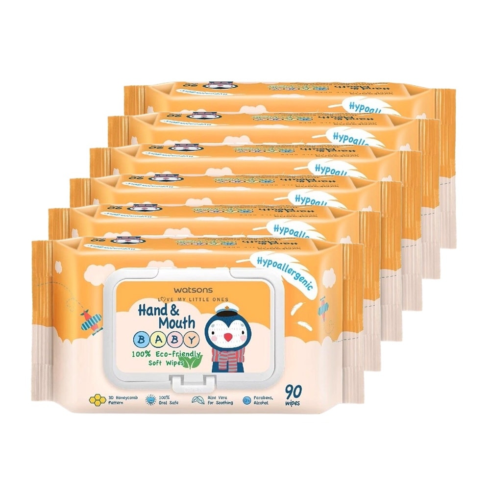 Combo 6pcs Watsons Hand & Mouth Baby Soft Wipes 90s