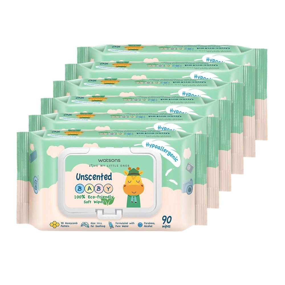 Combo 6pcs Watsons Unscented Baby Soft Wipes 90s