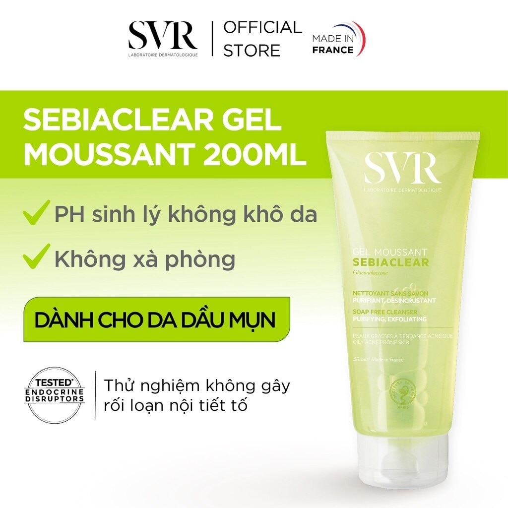 Gel Rửa Mặt SVR Sebiaclear Gel Moussant Không Chứa Xà Phòng Cho Da Dầu Mụn 200ml