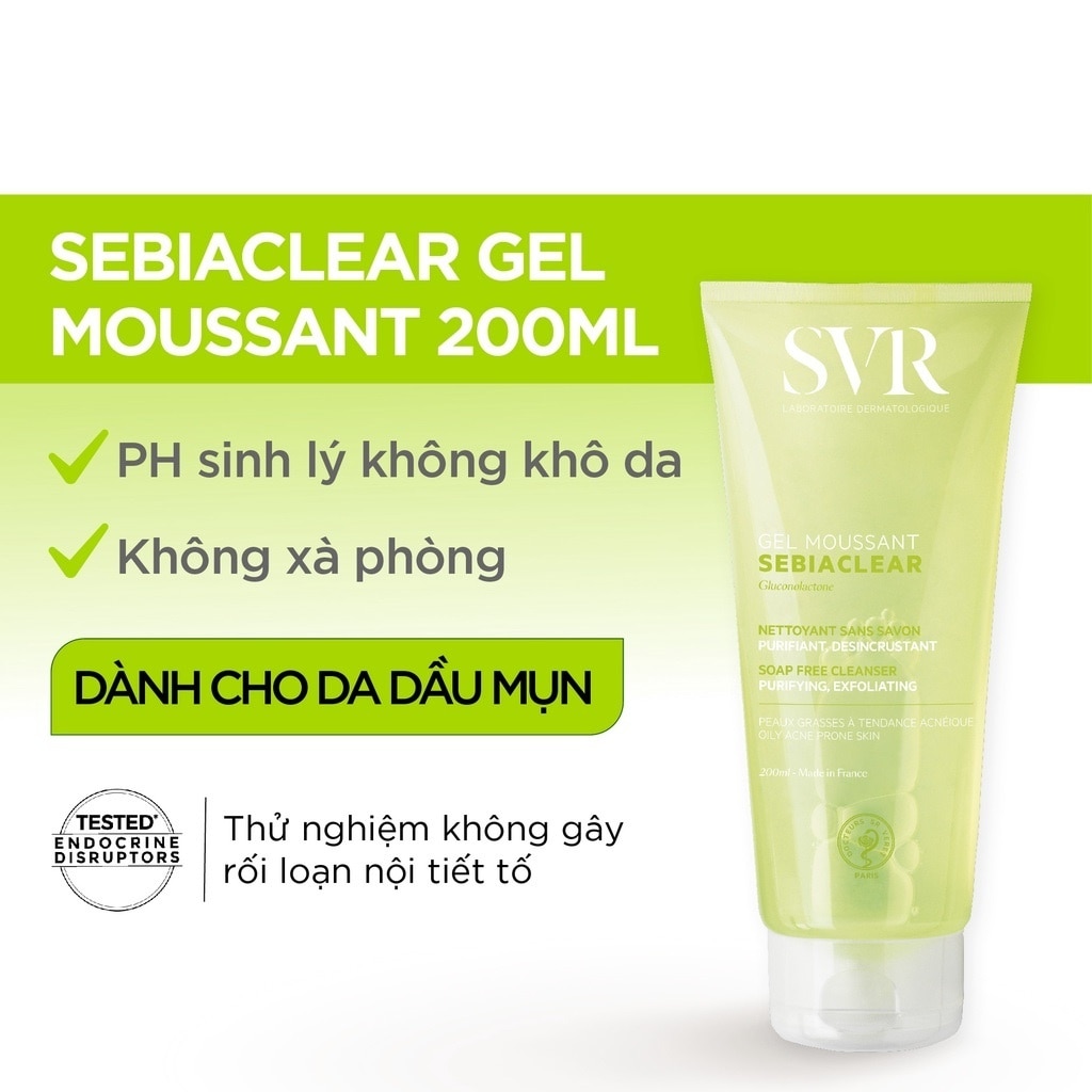 Gel Rửa Mặt SVR Sebiaclear Gel Moussant Không Chứa Xà Phòng Cho Da Dầu Mụn 200ml