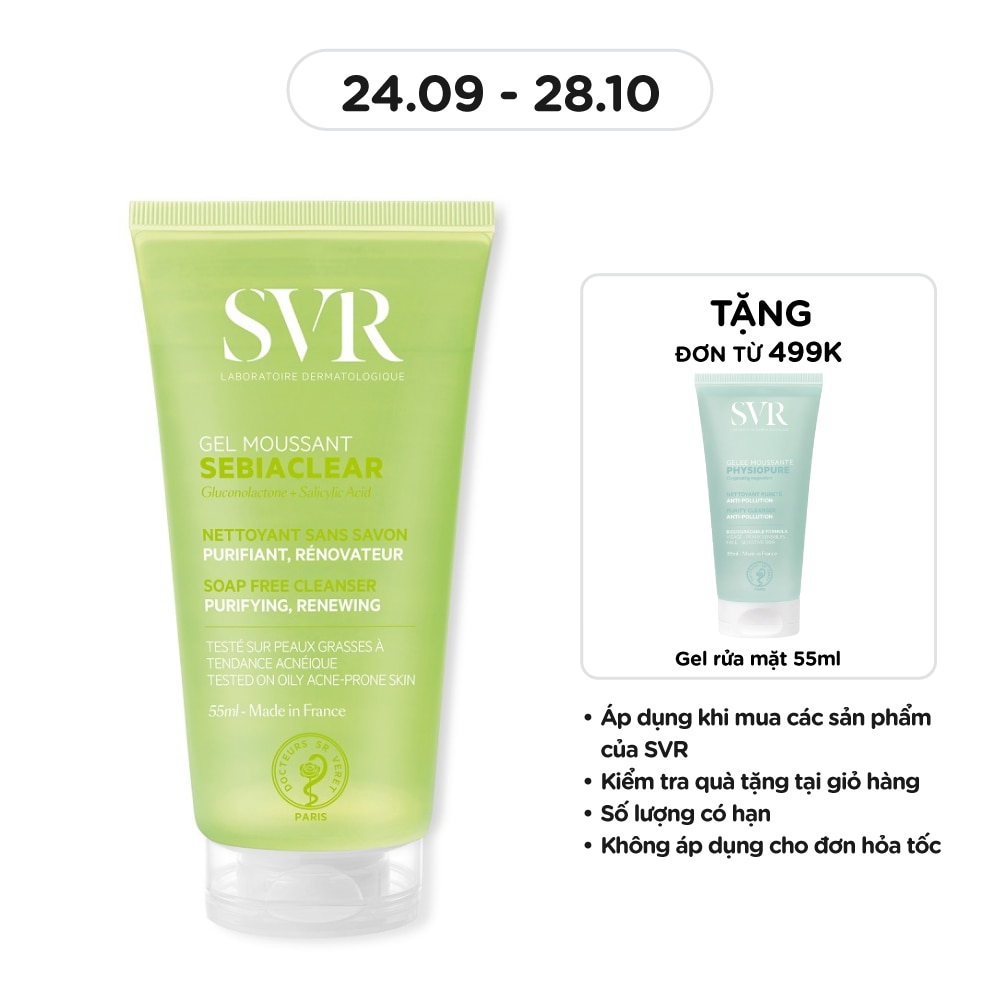Gel Rửa Mặt SVR Sebiaclear Gel Moussant Không Chứa Xà Phòng Cho Da Dầu Mụn 55ml image