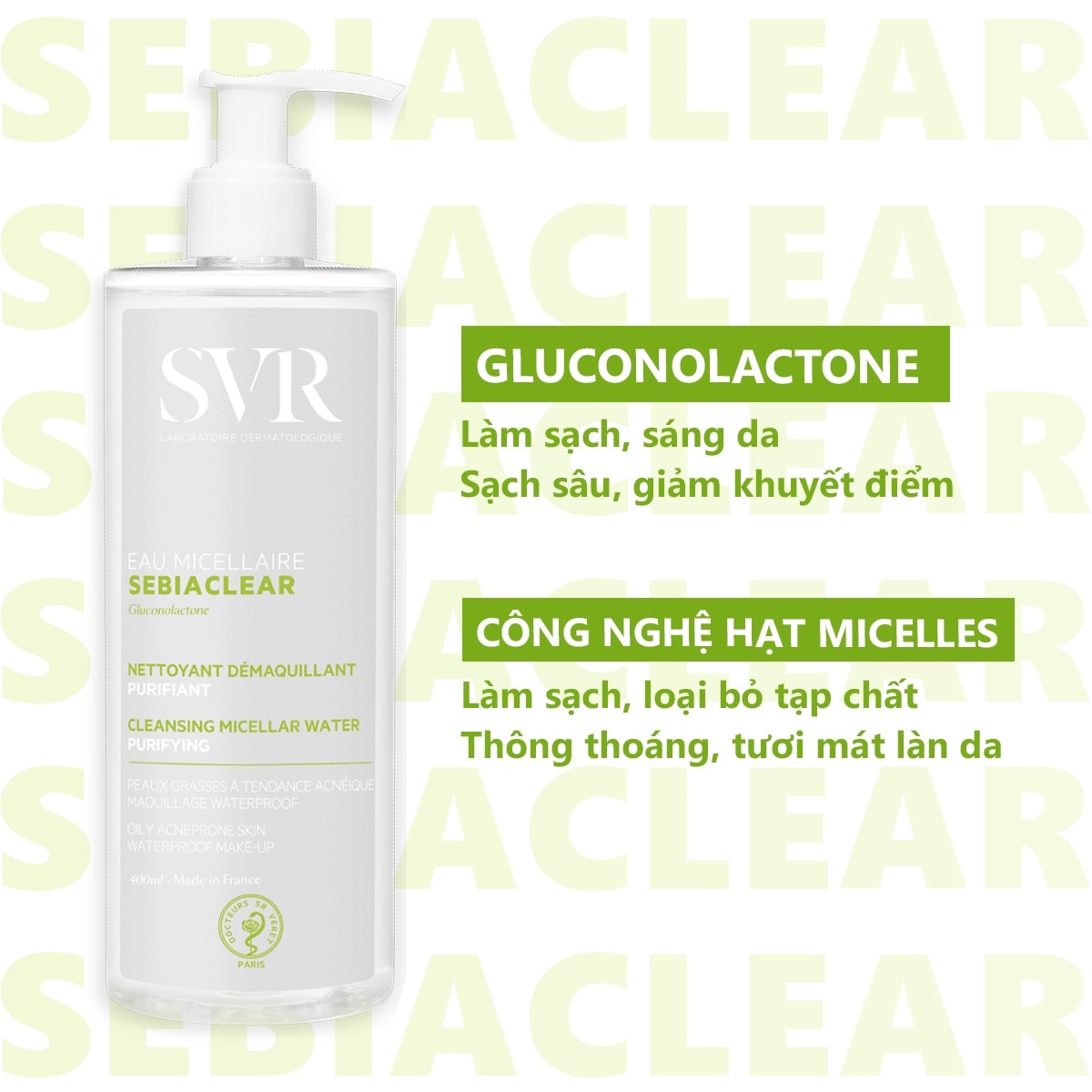 Nước Tẩy Trang SVR Giúp Loại Bỏ Dầu Sebiaclear 400ml