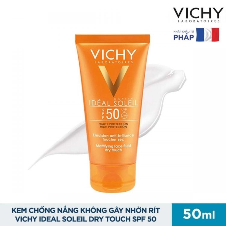 Kem Chống Nắng Vichy Ideal Soleil Bảo Vệ Da Mặt, Không Gây Nhờn Rít SPF50, PA+++ 50ml