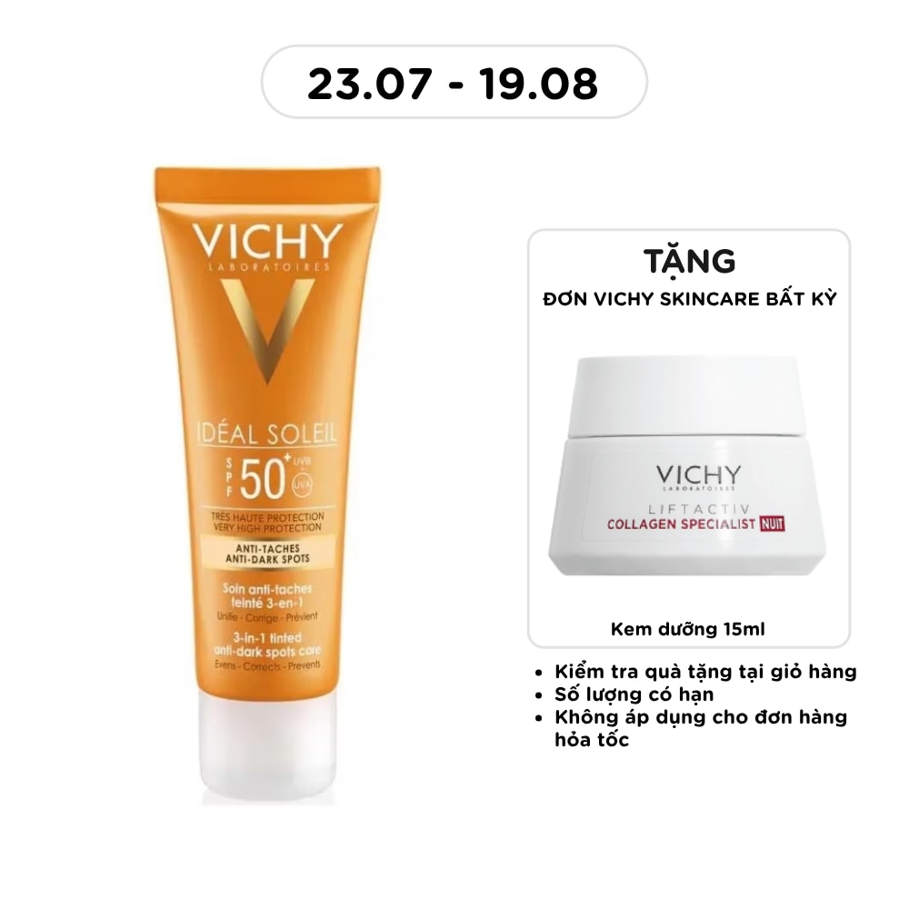 Kem Chống Nắng Vichy Ideal Soleil Ngăn Sạm Da, Giảm Thâm Nám SPF50 UVA + UVB 50ml