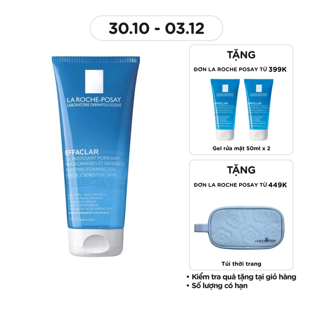 Gel Rửa Mặt Tạo Bọt La Roche-Posay Effaclar Cho Da Dầu Nhạy Cảm 200ml