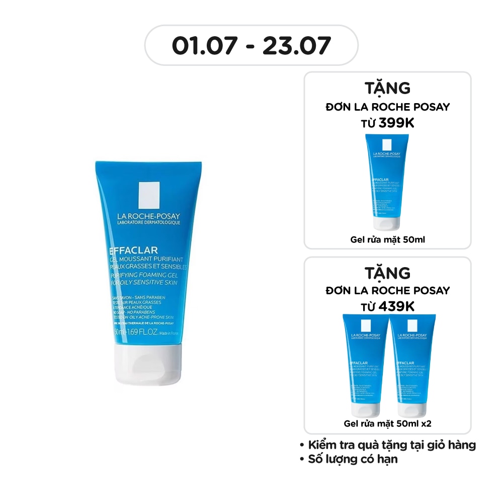 Gel Rửa Mặt Tạo Bọt La Roche-Posay Effaclar Cho Da Dầu Nhạy Cảm 50ml