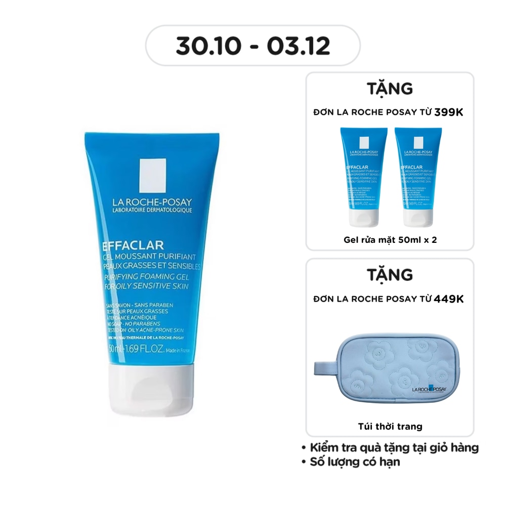 Gel Rửa Mặt Tạo Bọt La Roche-Posay Effaclar Cho Da Dầu Nhạy Cảm 50ml