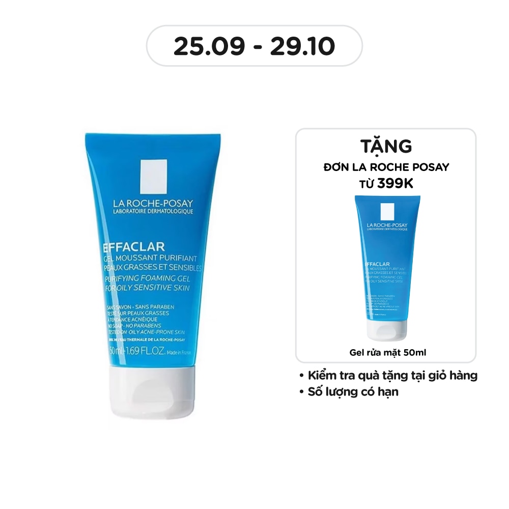 Gel Rửa Mặt Tạo Bọt La Roche-Posay Effaclar Cho Da Dầu Nhạy Cảm 50ml