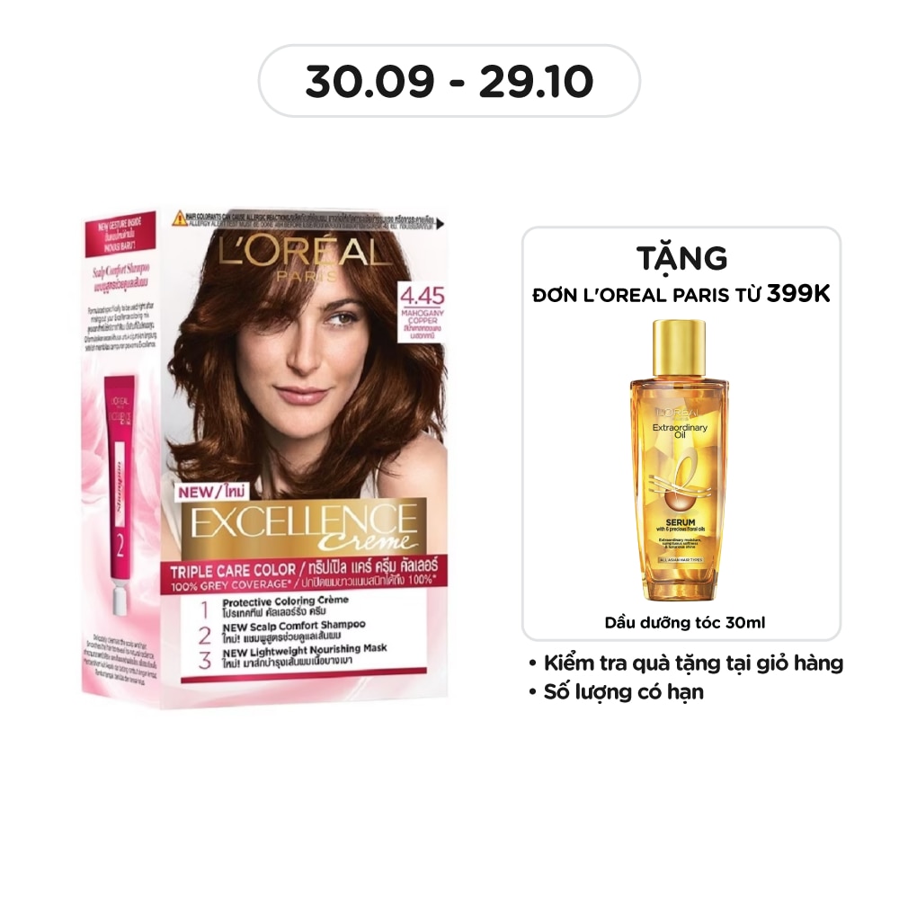 L'OREAL PARIS Kem Nhuộm L'Oreal Paris Haircolor Excellence 172ml.#4.45 Nâu Đồng Ánh Đỏ
