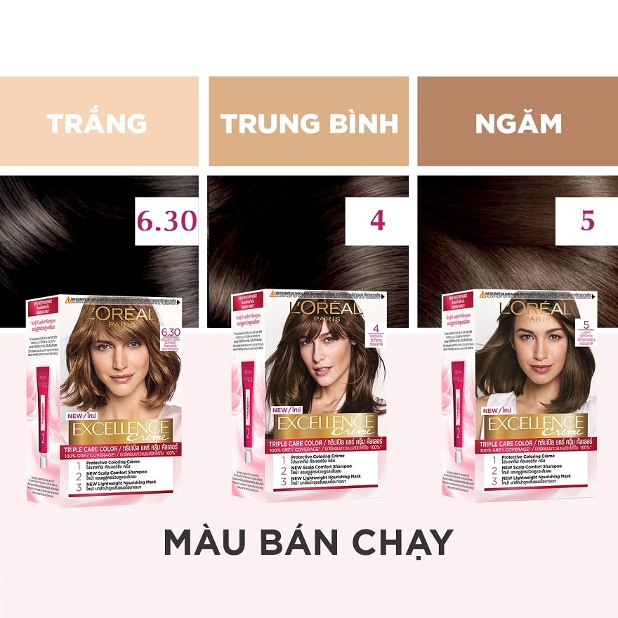 Kem Nhuộm L'Oreal Paris Haircolor Excellence 172ml.#6.30 Nâu Ánh Vàng