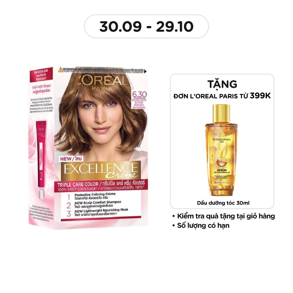 Kem Nhuộm L'Oreal Paris Haircolor Excellence 172ml.#6.30 Nâu Ánh Vàng