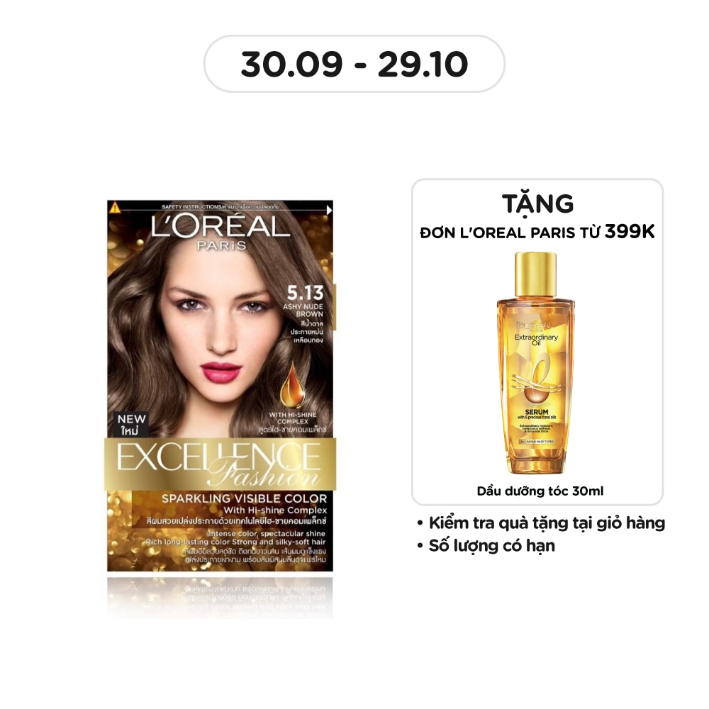 Kem Nhuộm L'Oreal Paris Haircolor Excellence Fashion 172ml.#5.13 Nâu Ánh Tro