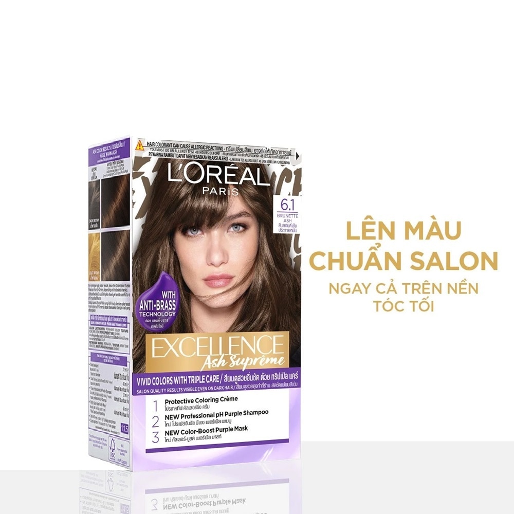 Kem Nhuộm L'Oreal Paris Haircolor Excellence Ash Supreme 172ml.#6.1 Nâu Khói