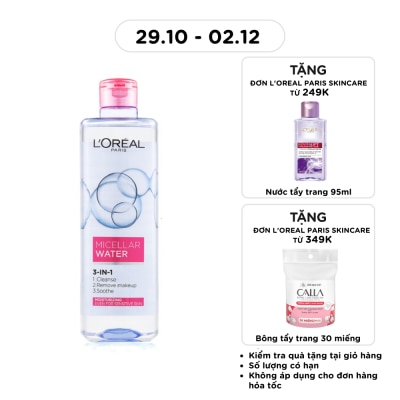 L'OREAL PARIS Tẩy Trang L'Oreal Paris Skincare Make Up Remover Micellar Sensitive Skin Dưỡng Ẩm 400ml image