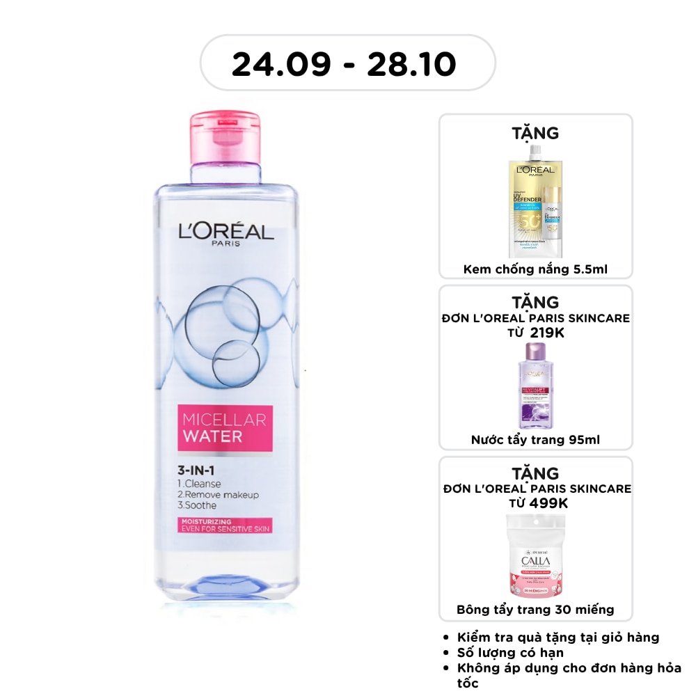 Tẩy Trang L'Oreal Paris Skincare Make Up Remover Micellar Sensitive Skin Dưỡng Ẩm 400ml image