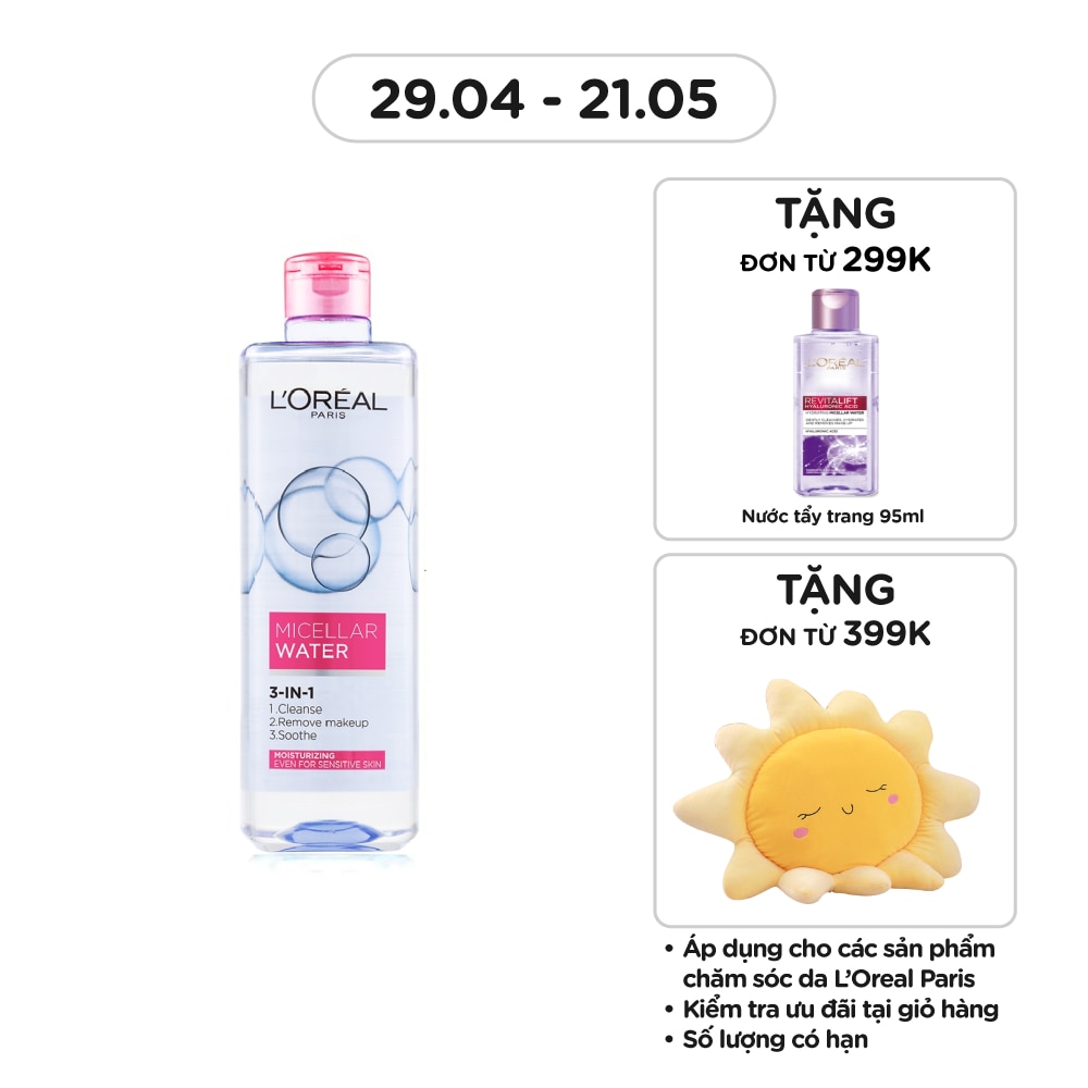 Tẩy Trang L'Oreal Paris Skincare Make Up Remover Micellar Sensitive Skin Dưỡng Ẩm 400ml