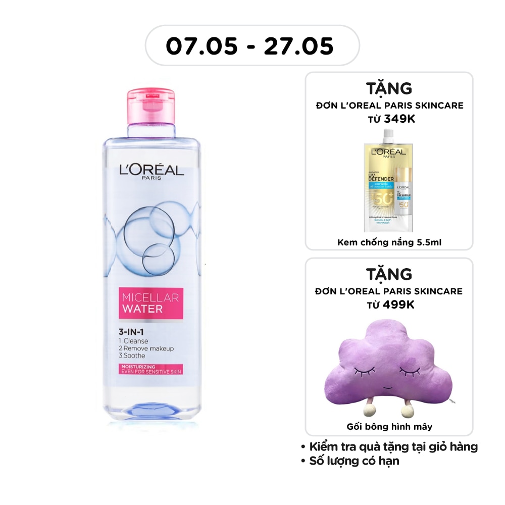 Tẩy Trang L'Oreal Paris Skincare Make Up Remover Micellar Sensitive Skin Dưỡng Ẩm 400ml