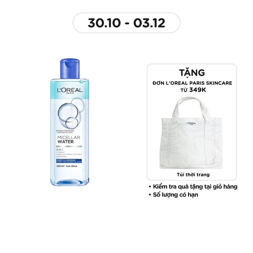 Tẩy Trang L'Oreal Paris Skincare Make Up Remover Micellar Deep Cleansing Sạch Sâu 400ml
